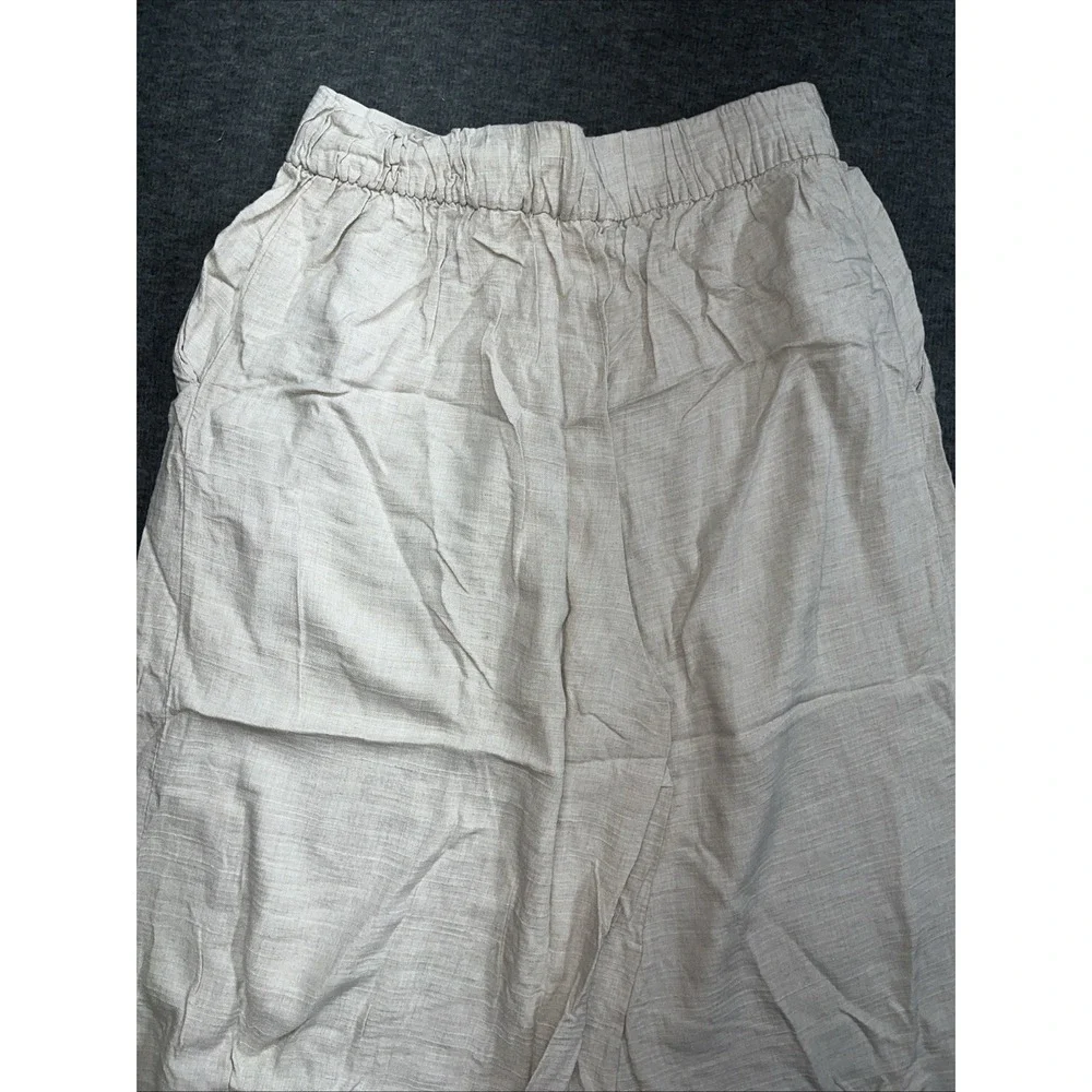 H&M Women's pants linen blend elastic waist size 10 Tan Wide Leg